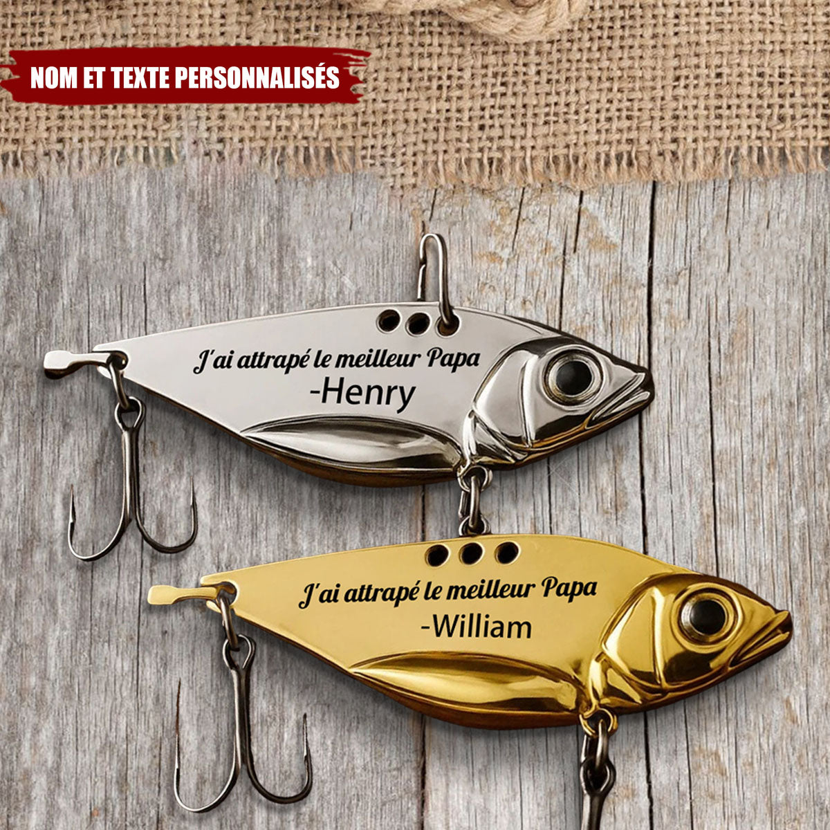 Appât de Pêche Personnalisé – "J'ai attrapé le meilleur Papa" avec Nom Gravé – Cadeau Fête des Pères Original