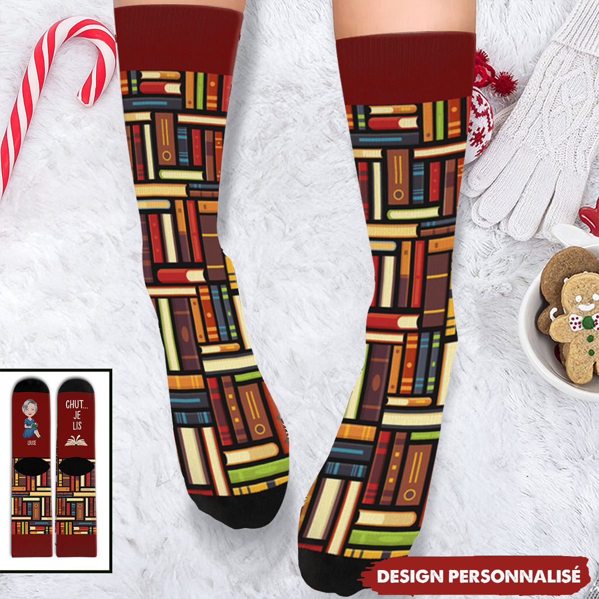 Chaussettes Personnalisées "Chut Je Lis" - Cadeau Drôle Pour Amie, Sœur - Personnalisation Nom - Polyester - 4