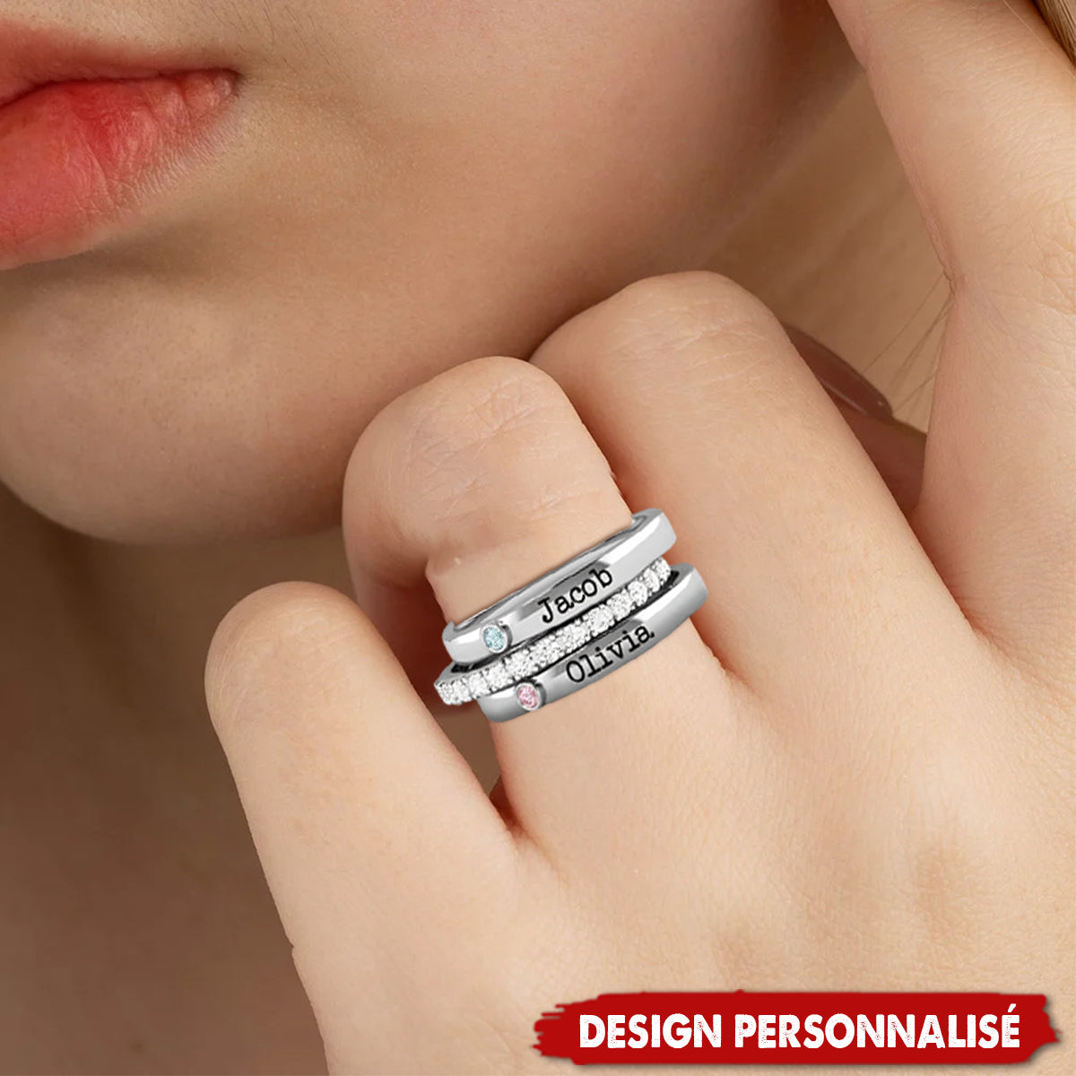 Bague Couple Personnalisée avec Noms et Pierres de Naissance