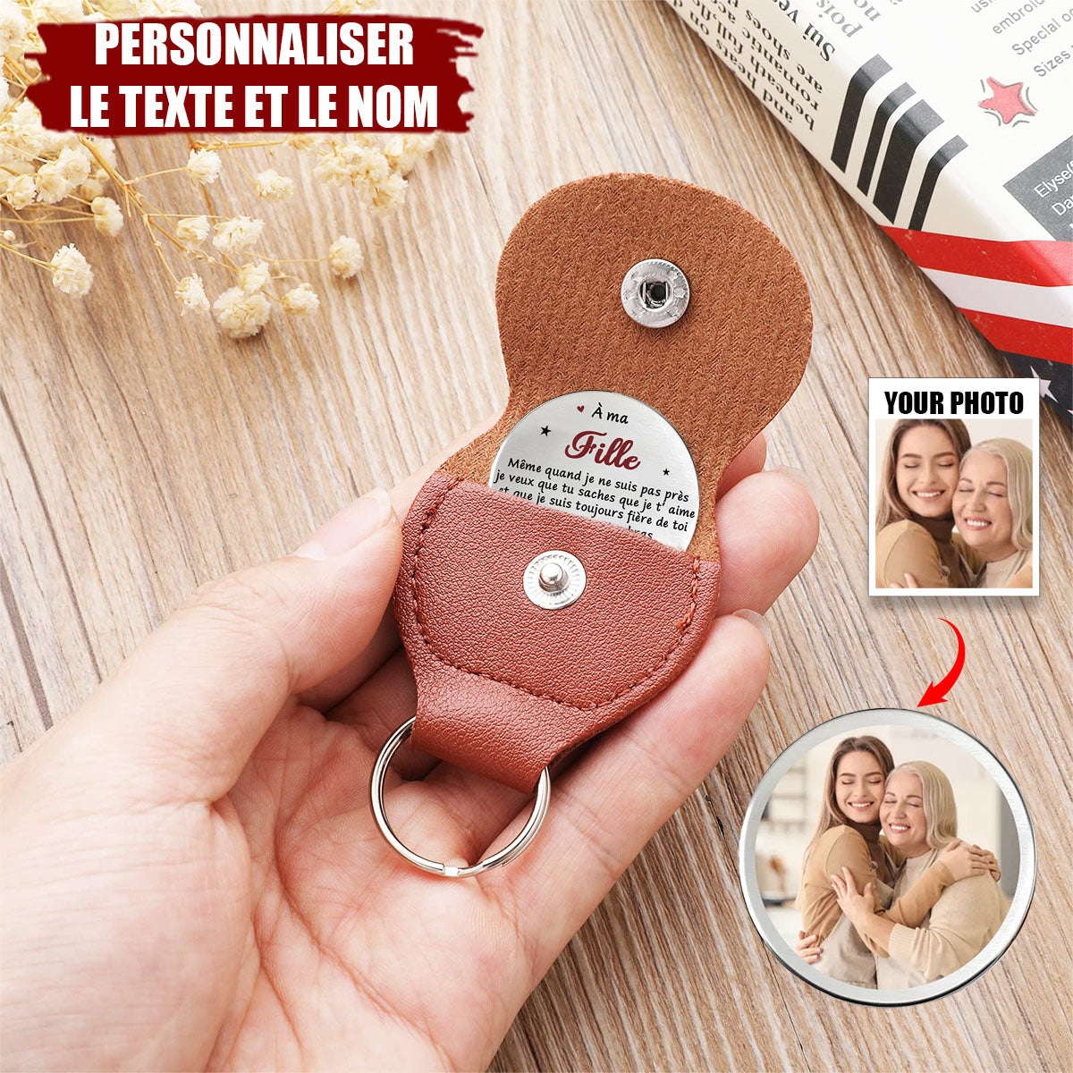 Porte-clés personnalisé avec photo – Message touchant pour fille de la part de sa maman