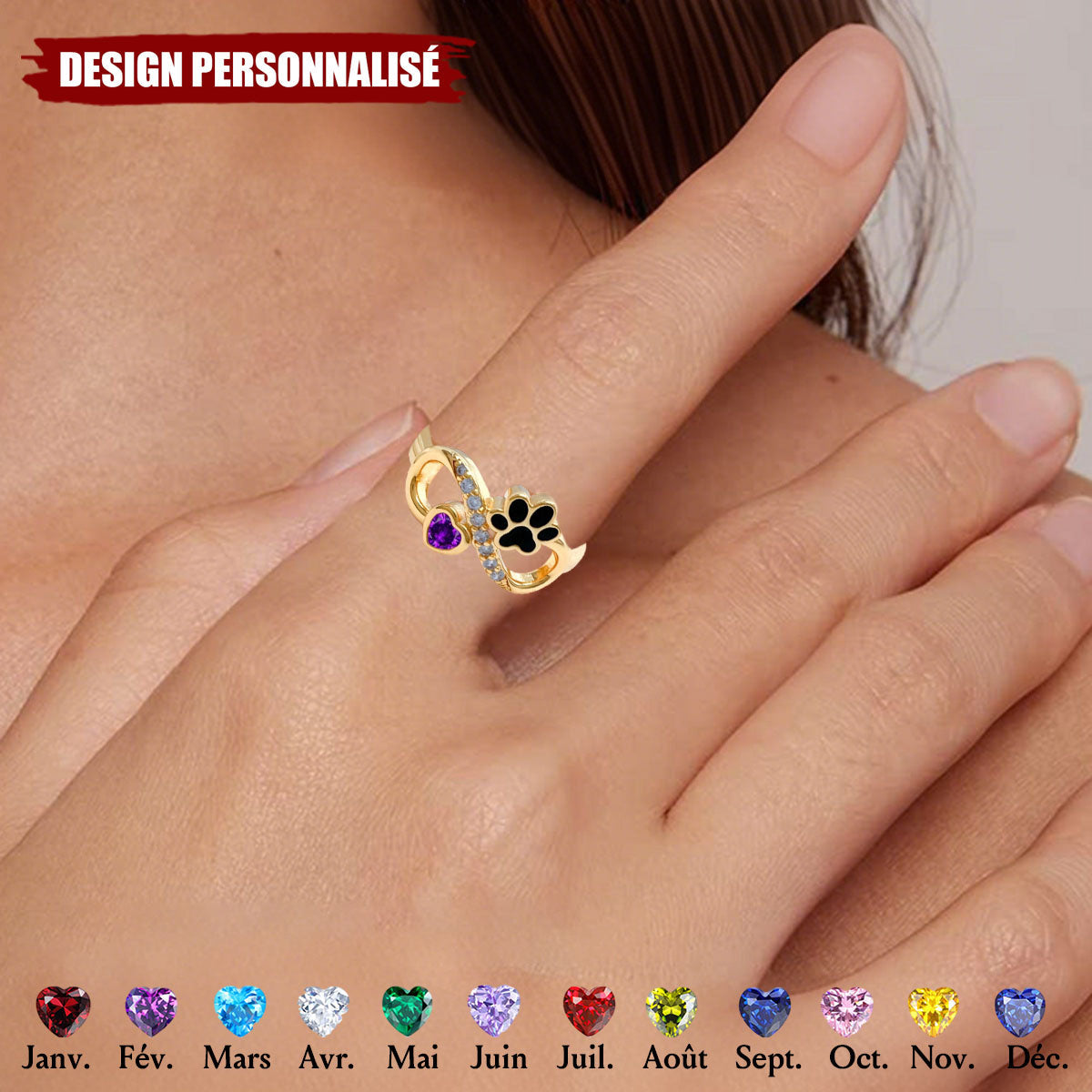 Bague Souvenir Patte Personnalisée - Cadeau pour les Amoureux des Animaux