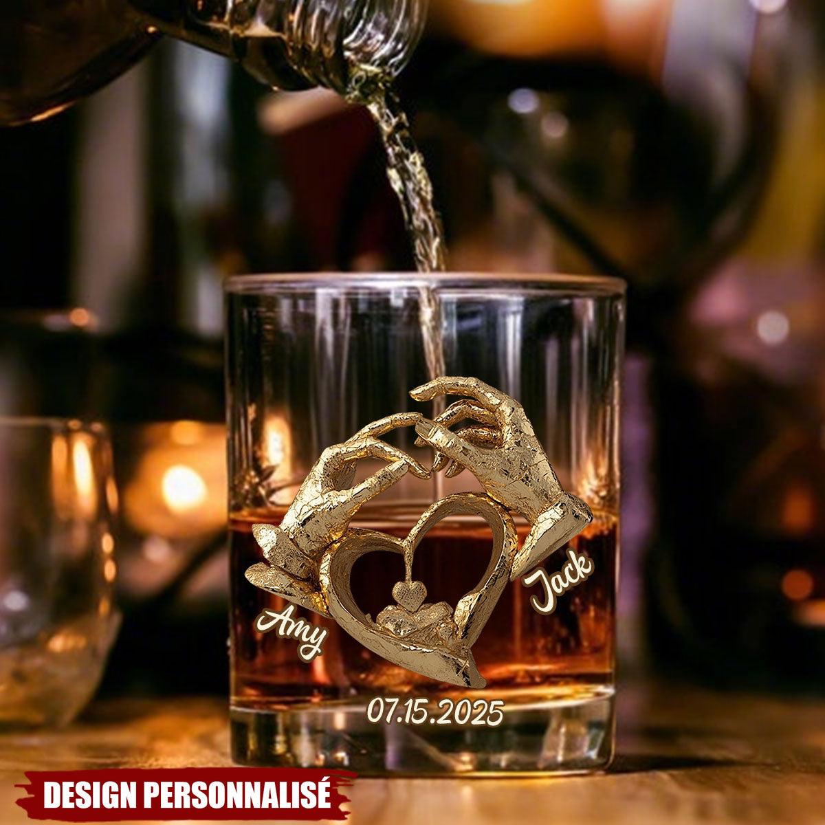 Verre à Whisky Personnalisé – Mains en Cœur & Prénoms Gravés