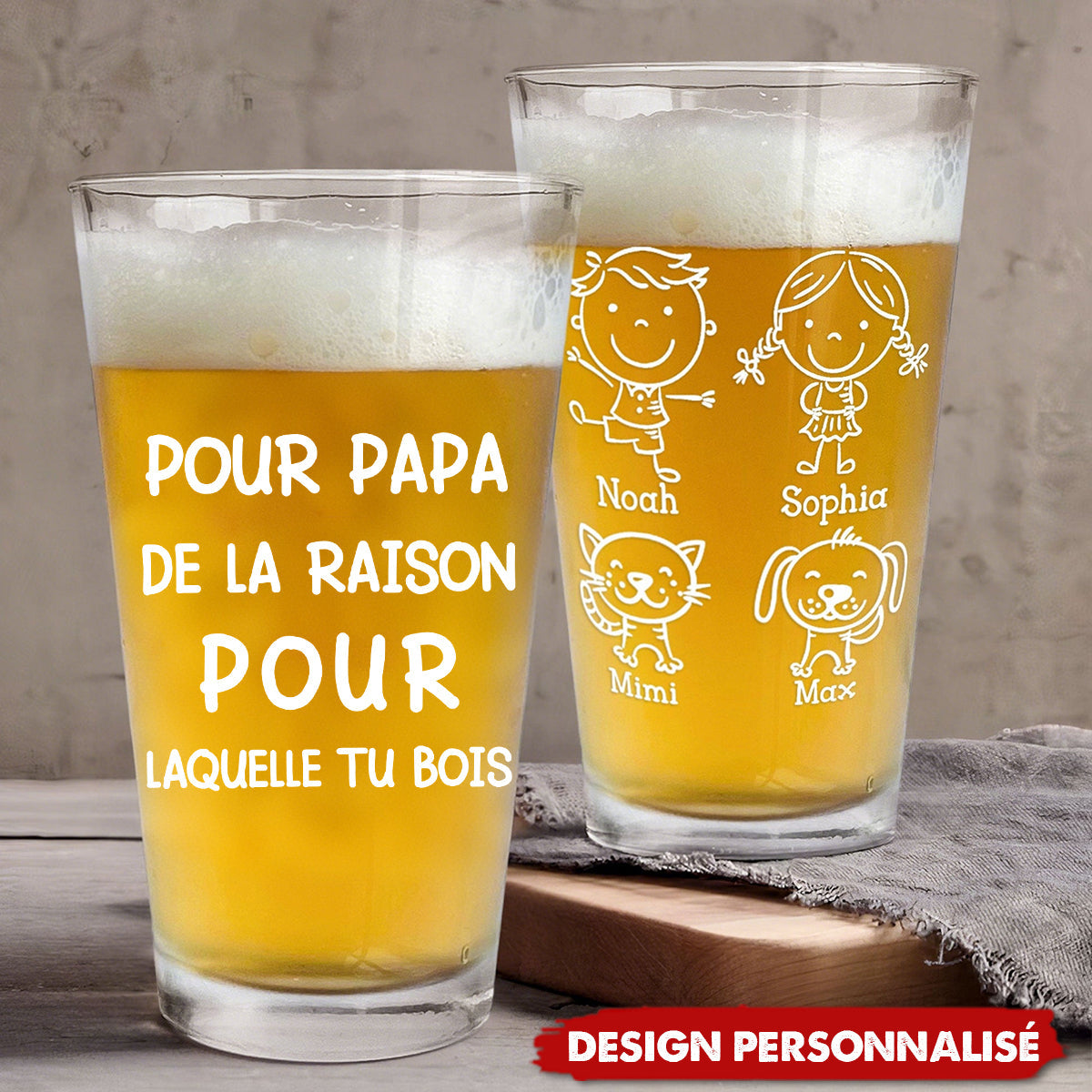 Pour Papa, la Raison pour Laquelle Tu Bois  Verre à bière personnalisé- Cadeau de fête des pères pour papa