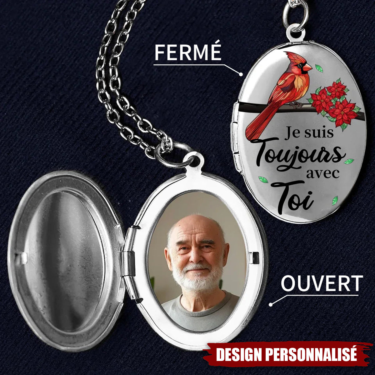 "Je suis toujours avec toi" —Collier Médaillon Personnalisé Cadeau avec photo personnalisée