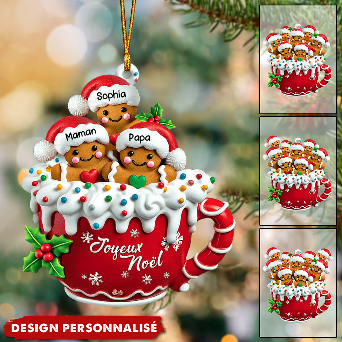 Joyeux Noël – Ornement Familial Pain d’Épices Personnalisé