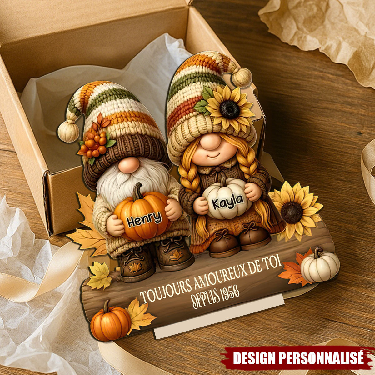 Plaque en Bois Personnalisée – Vieillir Ensemble avec un Couple de Nains