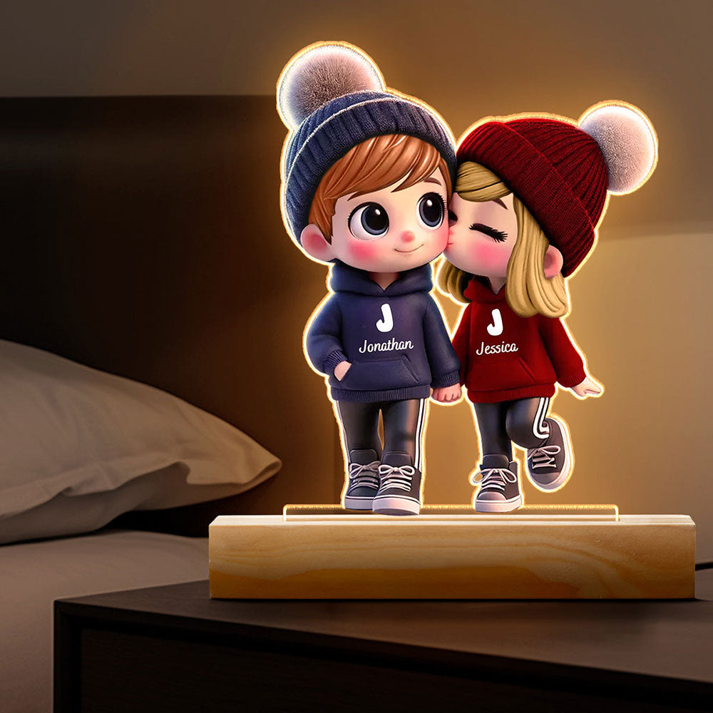 Lampe LED Personnalisée Couple Chibi – Cadeau d’Amour Unique et Lumineux