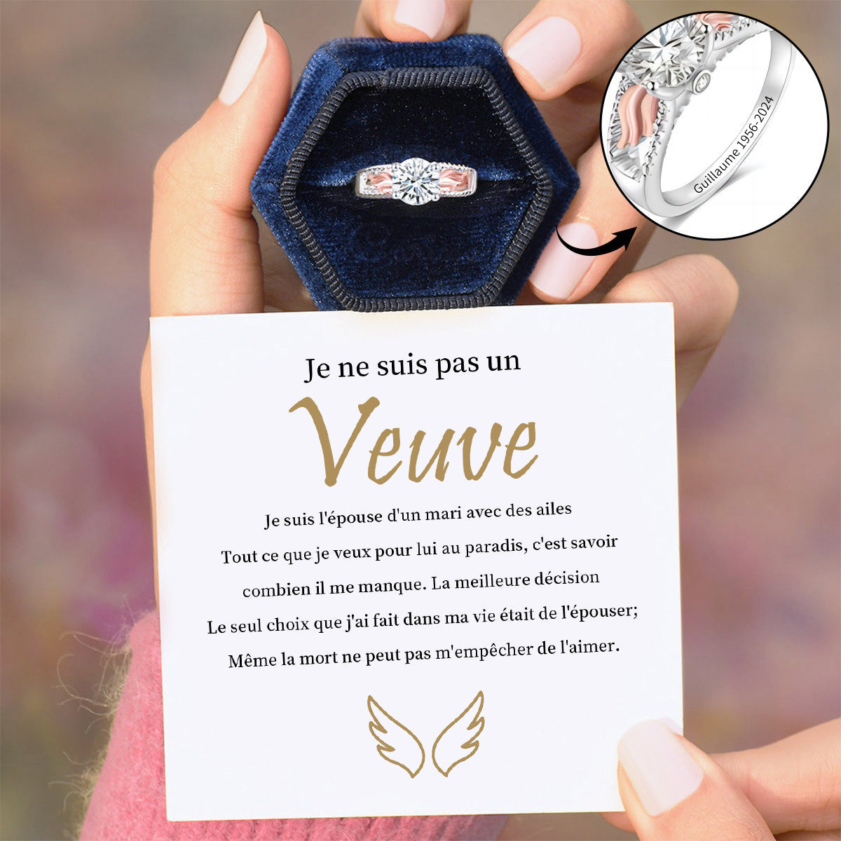 Personnalisé je ne suis pas une veuve Ailes d’ange mémorial bague