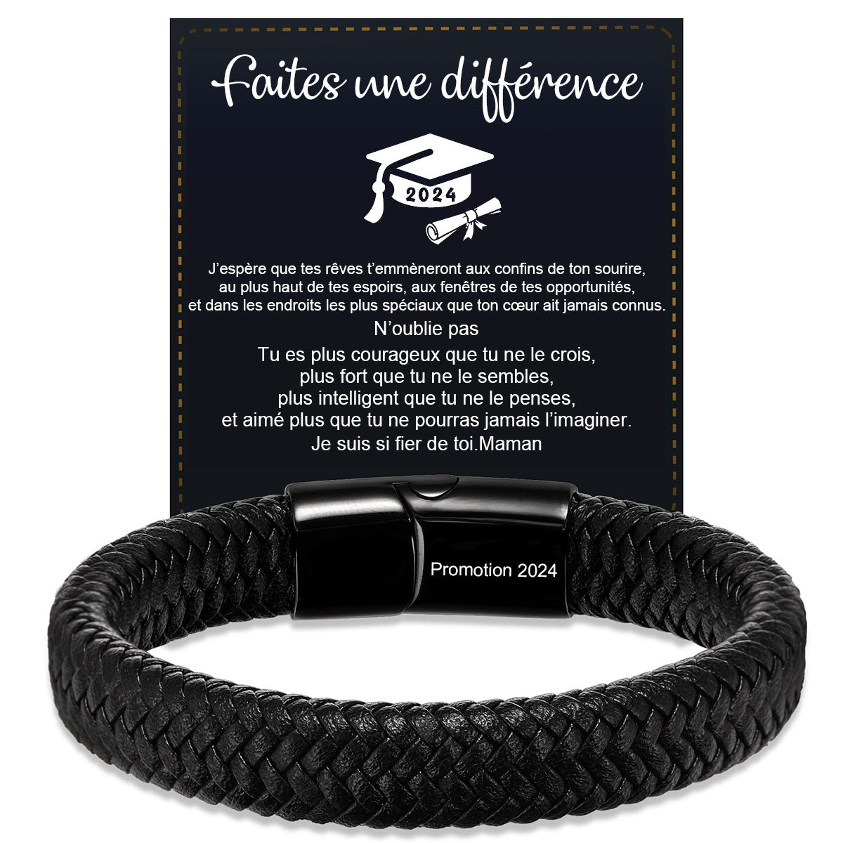 Bracelet en Cuir Personnalisé pour Homme – Cadeaux pour la fête des pères, un anniversaire ou une remise de diplôme