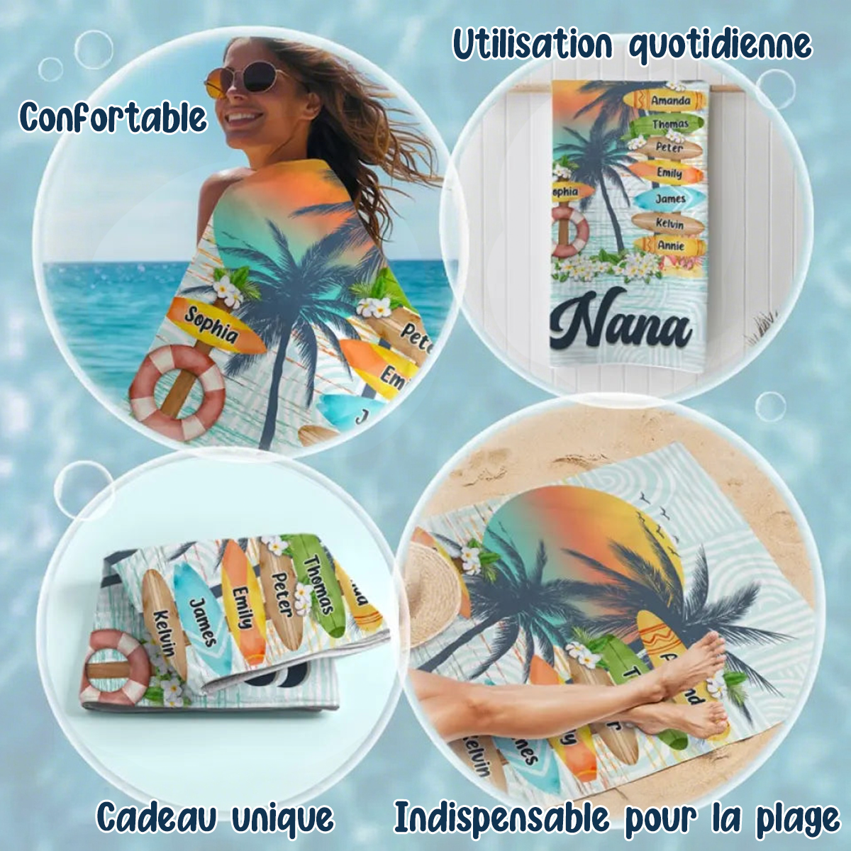 L’Amour de Mamie n’a pas de Limites – Serviette de Plage Personnalisée pour la Famille