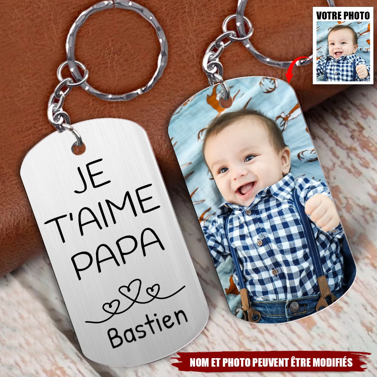 Porte-clés Photo Personnalisé - Porte-clés Gravé avec Message d'Amour