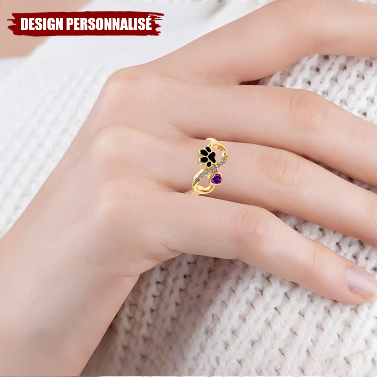 Bague Souvenir Patte Personnalisée - Cadeau pour les Amoureux des Animaux