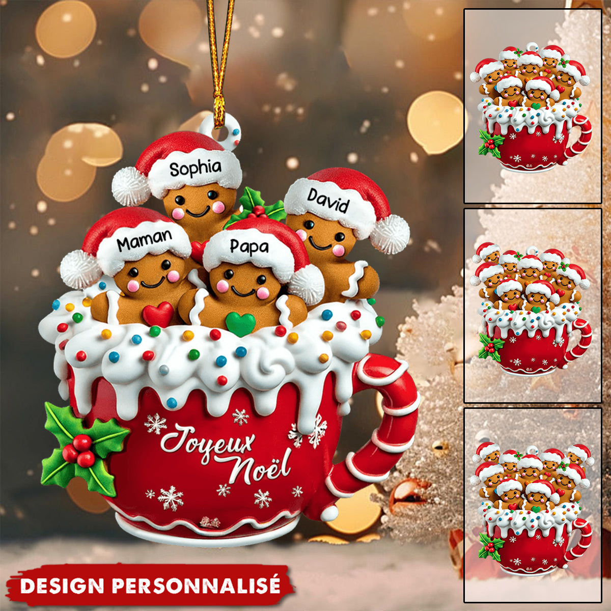 Joyeux Noël – Ornement Familial Pain d’Épices Personnalisé