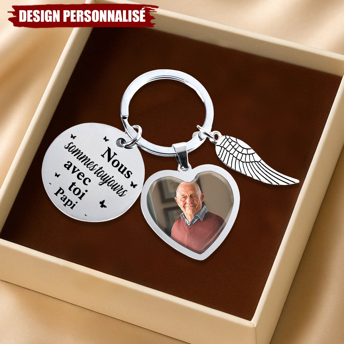 Cadeau commémoratif "Je suis toujours avec toi" – Porte-clés photo personnalisé