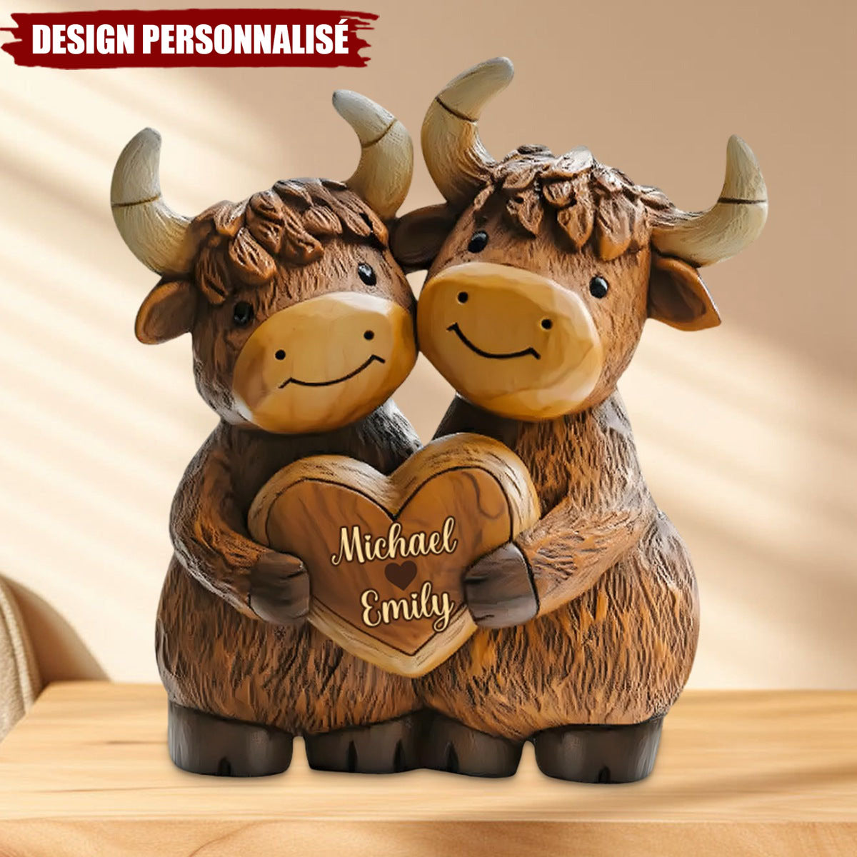 Plaque Personnalisée – Couple de Yacks Amoureux avec Prénoms Gravés