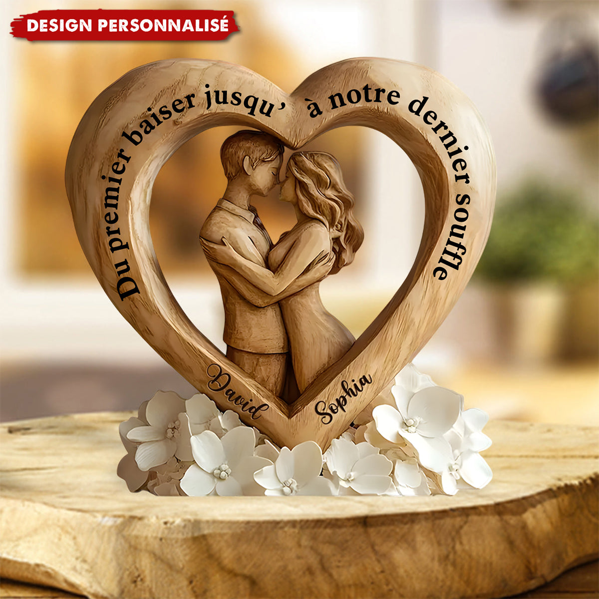 Plaque Acrylique Cœur Personnalisée – Du premier baiser au dernier souffle