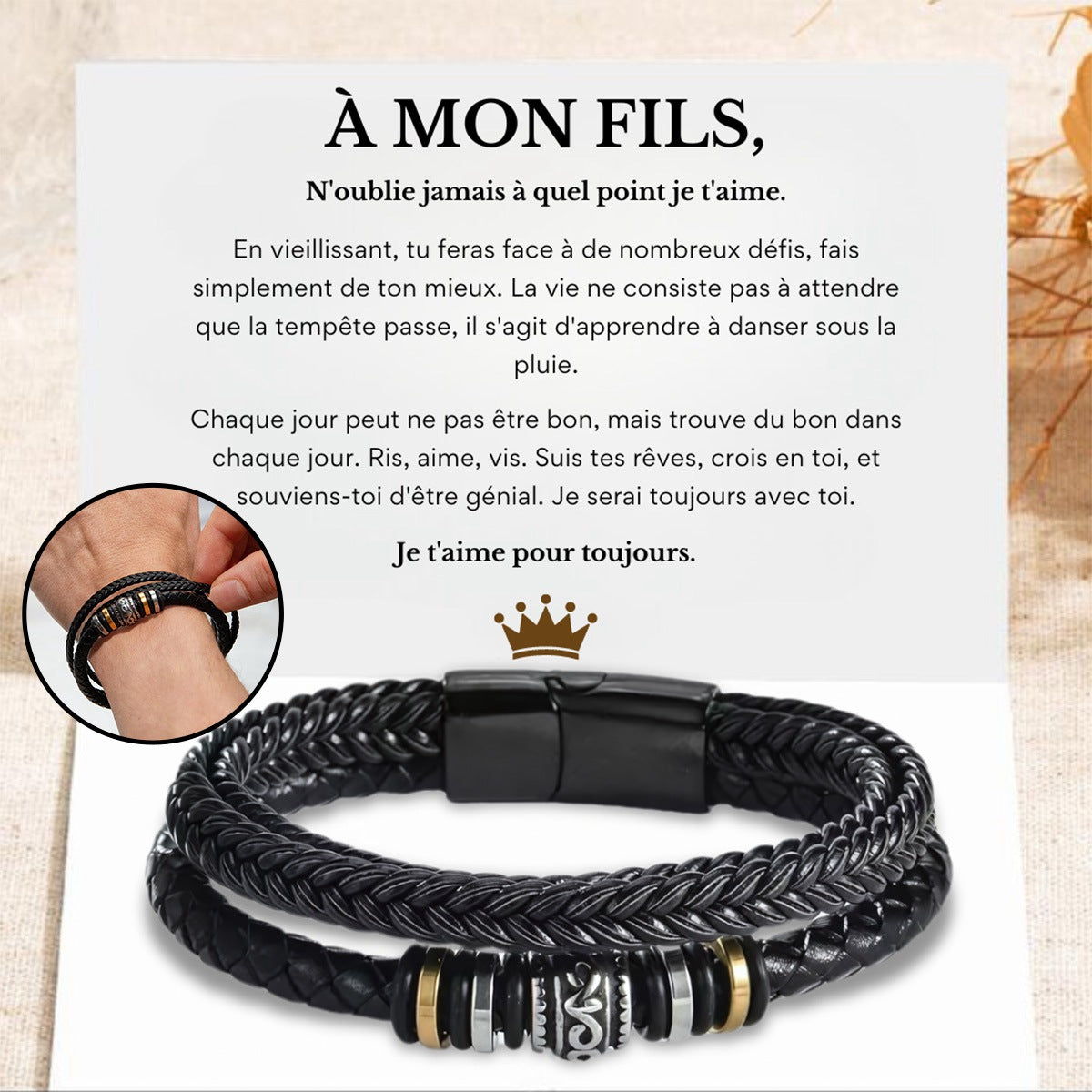 Bracelet en Cuir Personnalisé - Cadeau Émotionnel pour Fils