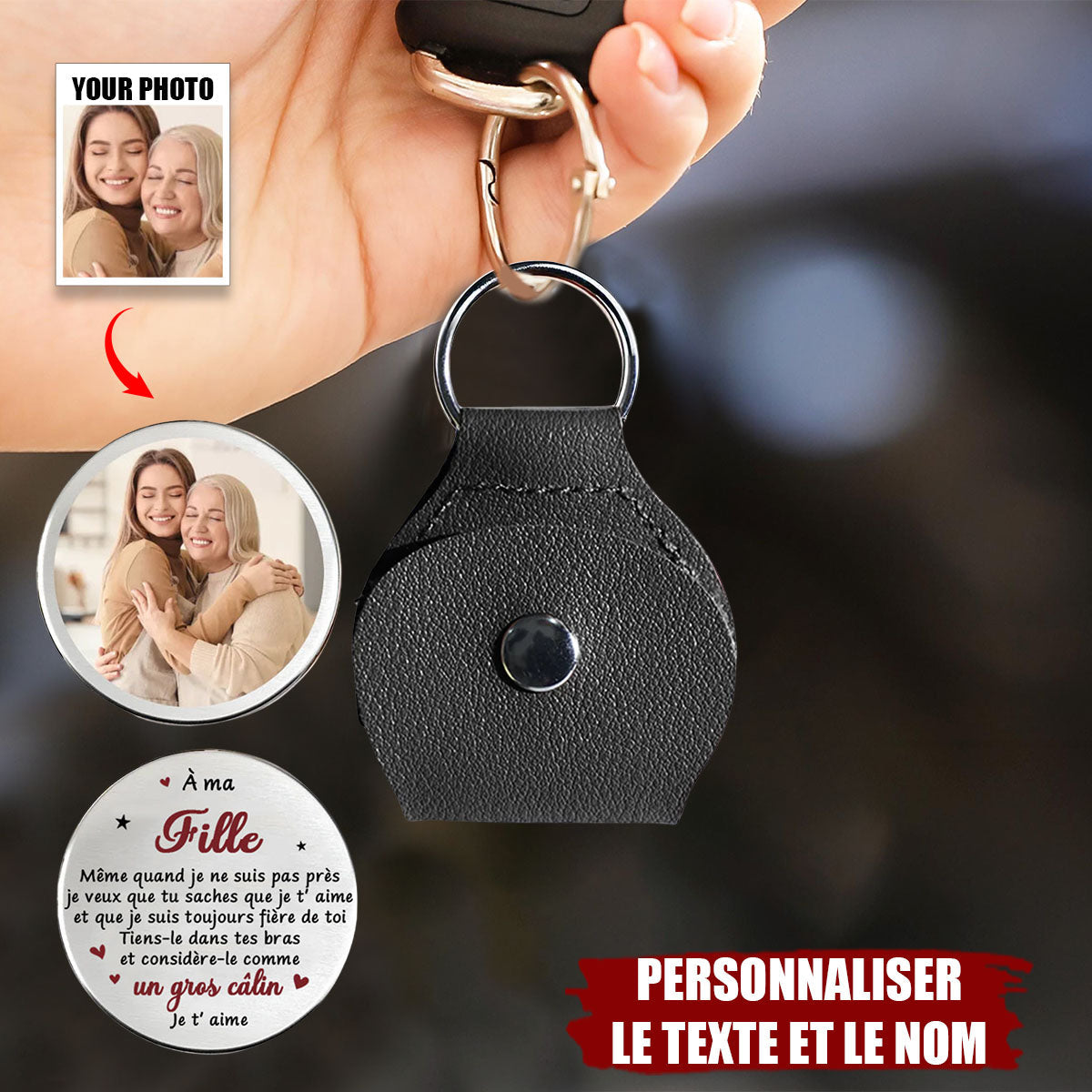 Porte-clés personnalisé avec photo – Message touchant pour fille de la part de sa maman