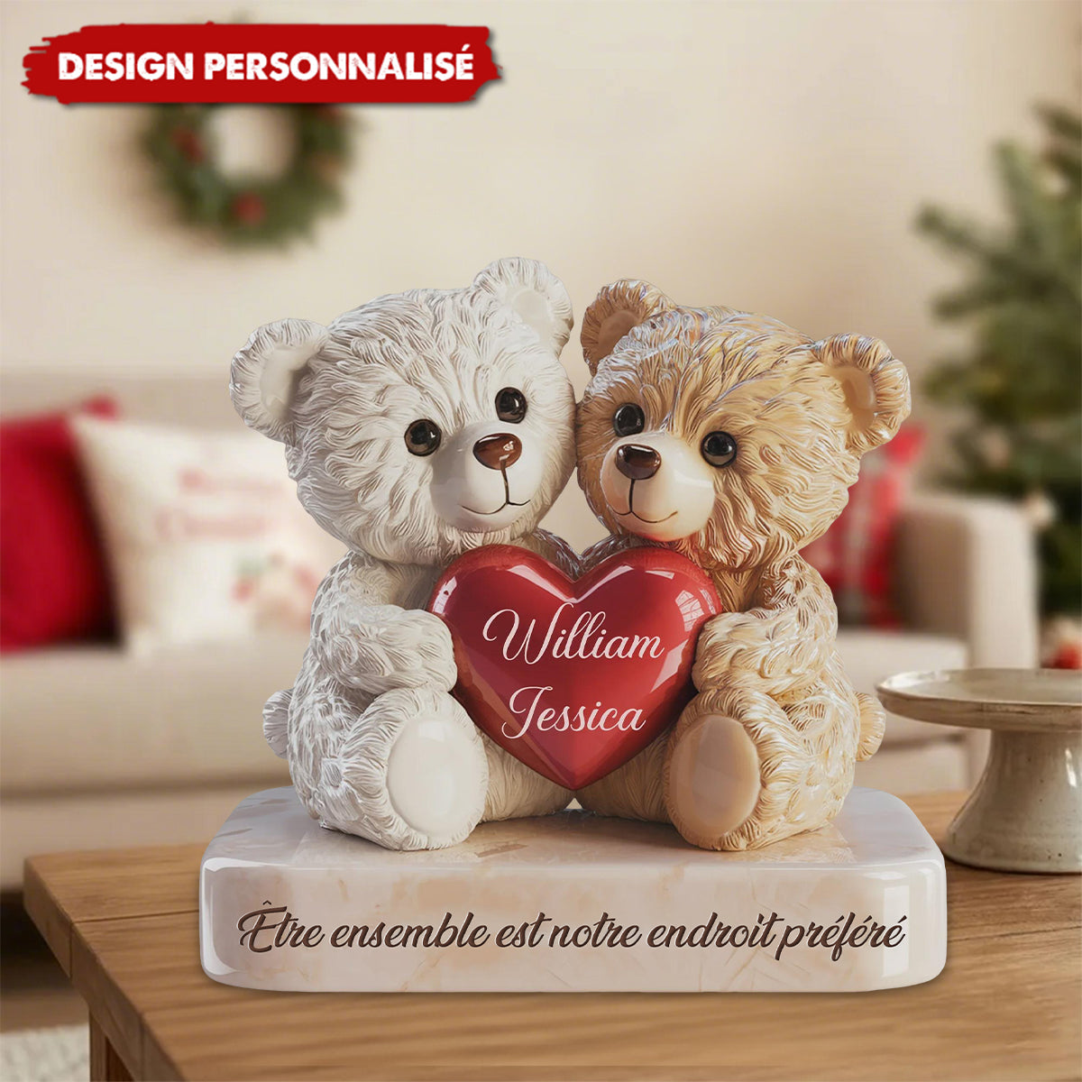 Plaque Couple avec Prénoms Personnalisés — L’amour câliné dans un seul étreinte