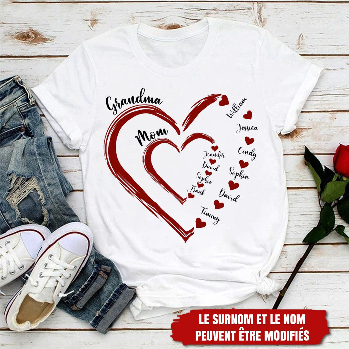 T-shirt Personnalisé – Les Petits Cœurs de Maman et Mamie