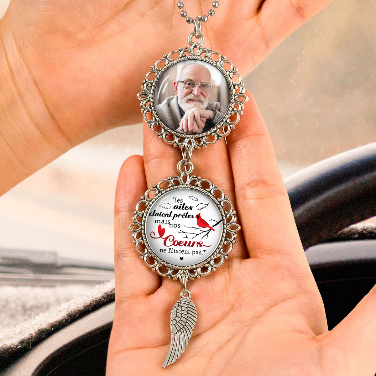 Ornement Mémorial Personnalisé pour Rétroviseur - Souvenir Photo