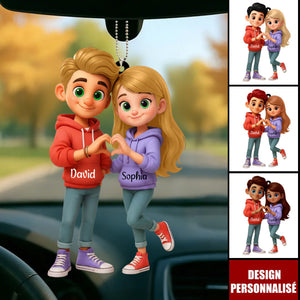 Ornement de Voiture Personnalisé Couple - Cadeau Romantique pour Couples