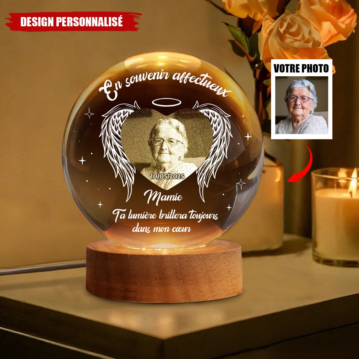 Lampe Souvenir Personnalisée en Cristal – Cadeau commémoratif personnalisé de condoléances