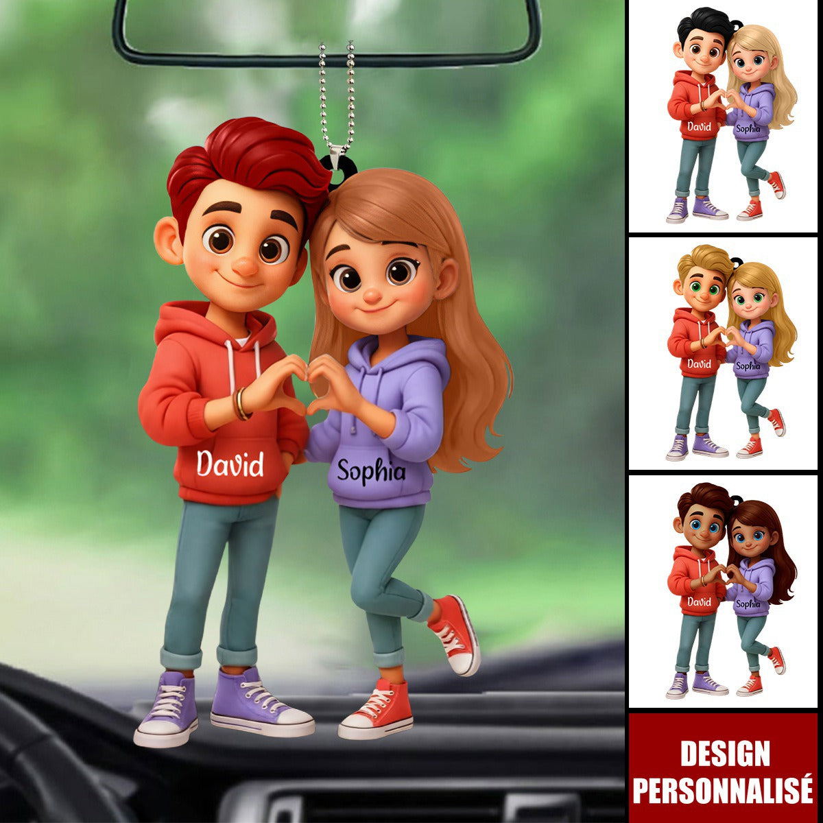 Ornement de Voiture Personnalisé Couple - Cadeau Romantique pour Couples