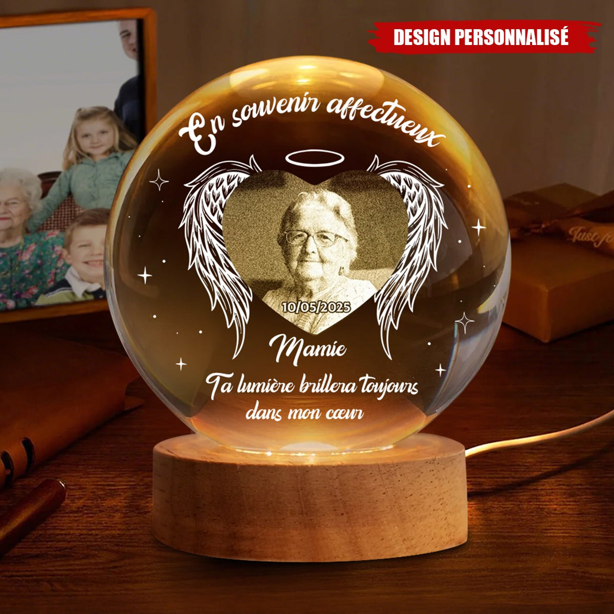 Lampe Souvenir Personnalisée en Cristal – Cadeau commémoratif personnalisé de condoléances
