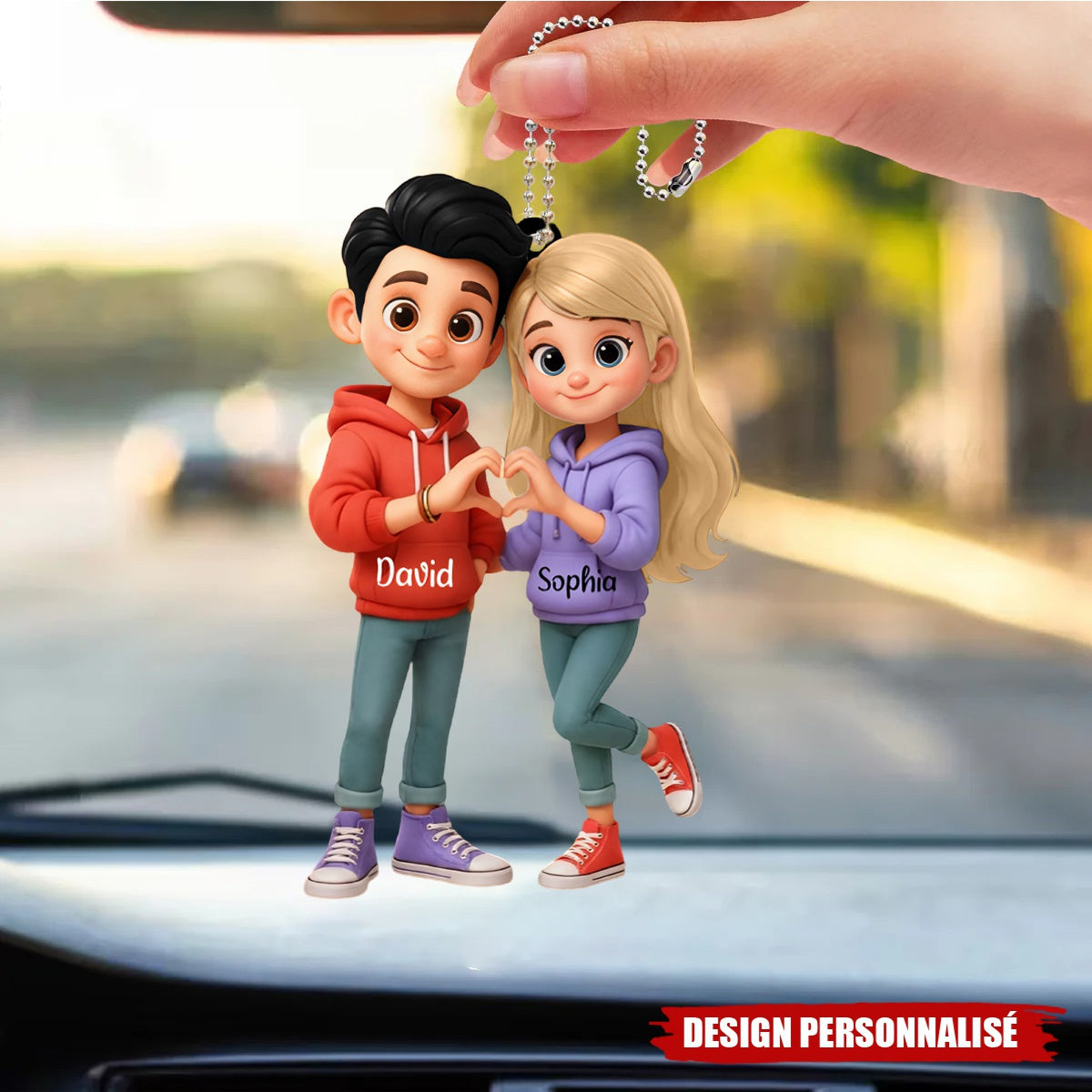 Ornement de Voiture Personnalisé Couple - Cadeau Romantique pour Couples