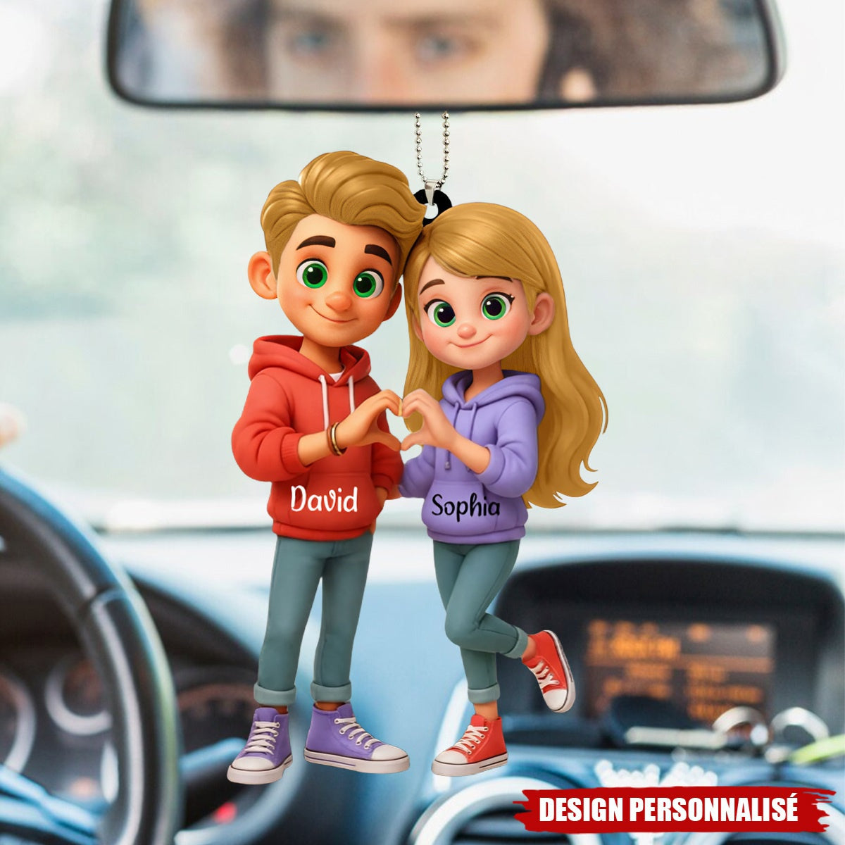Ornement de Voiture Personnalisé Couple - Cadeau Romantique pour Couples