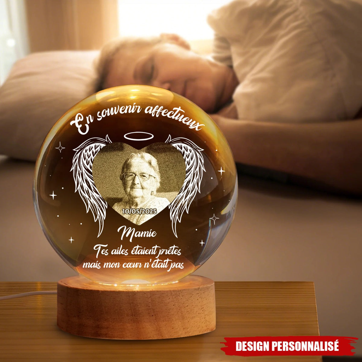Lampe Souvenir Personnalisée en Cristal – Cadeau commémoratif personnalisé de condoléances