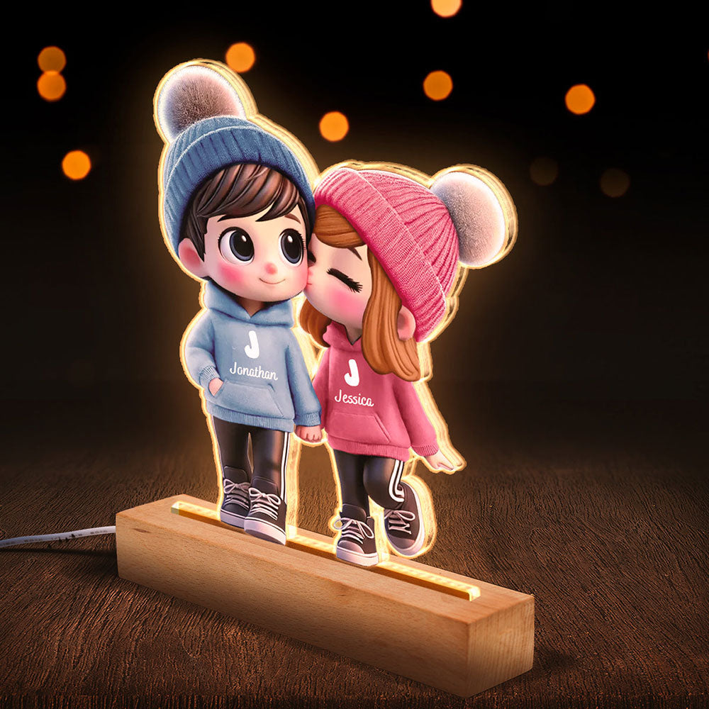 Lampe LED Personnalisée Couple Chibi – Cadeau d’Amour Unique et Lumineux