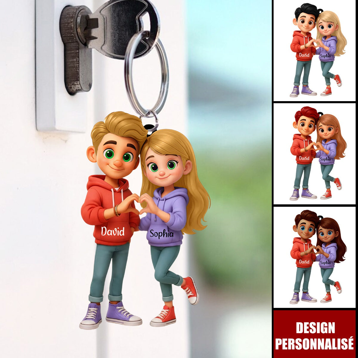 Porte-clés Personnalisé Couple Cartoon - Cadeau de Saint-Valentin unique