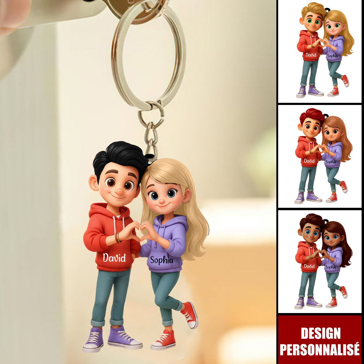 Porte-clés Personnalisé Couple Cartoon - Cadeau de Saint-Valentin unique