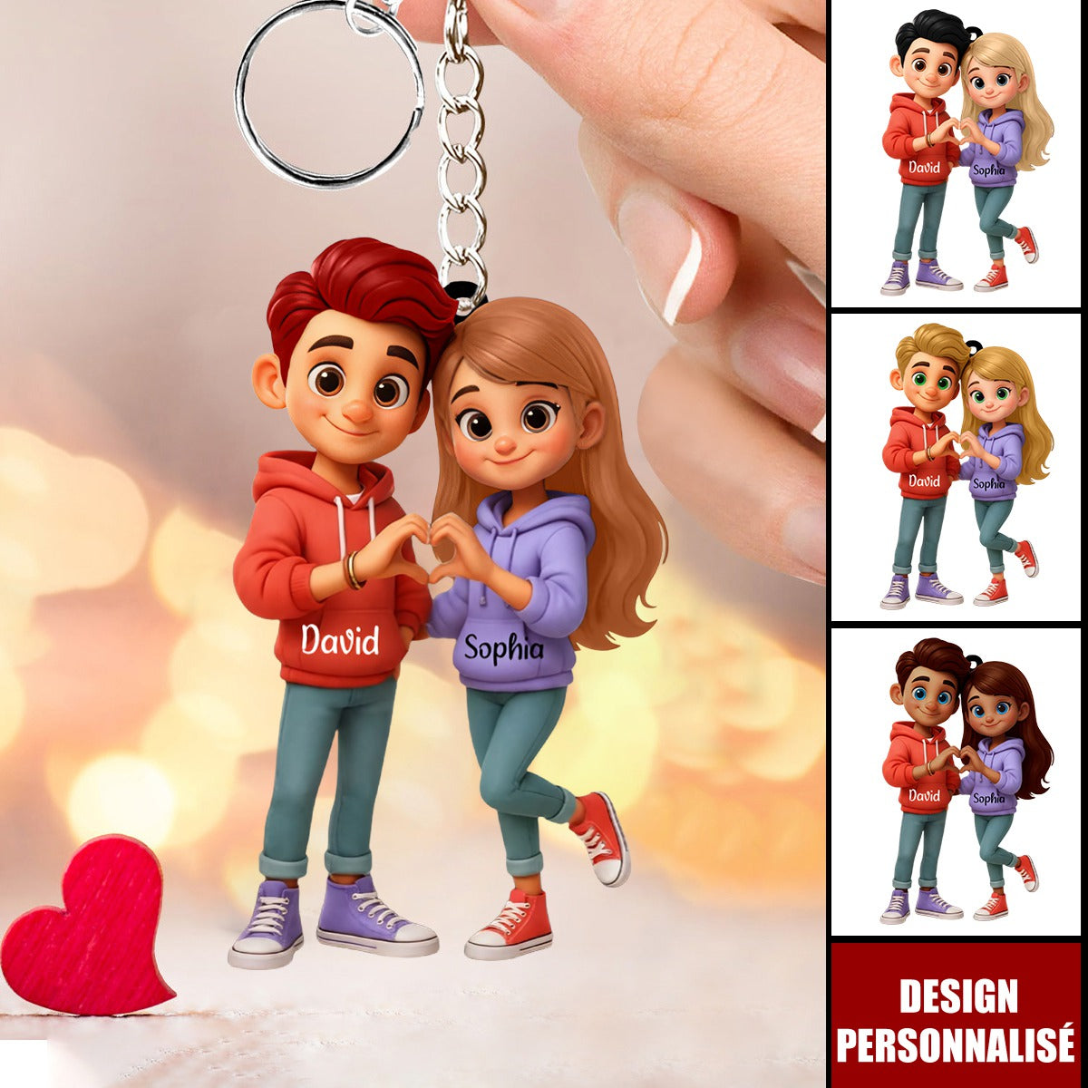 Porte-clés Personnalisé Couple Cartoon - Cadeau de Saint-Valentin unique
