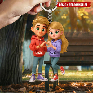 Porte-clés Personnalisé Couple Cartoon - Cadeau de Saint-Valentin unique