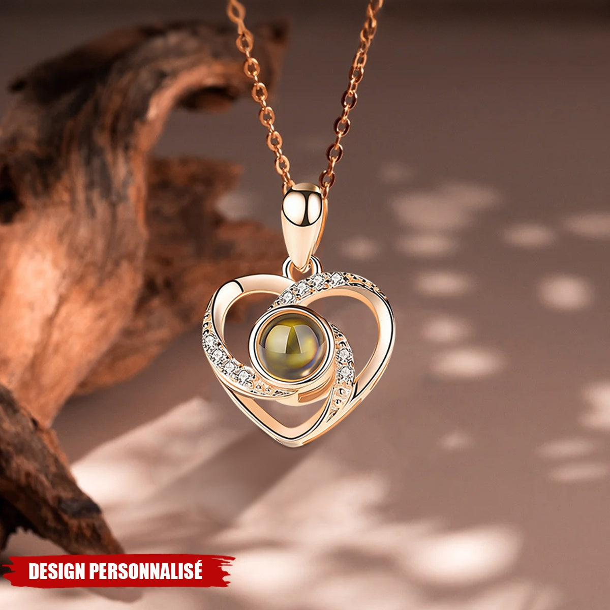 Collier de projection en forme de cœur personnalisé - Bijou Sentimental pour Couple
