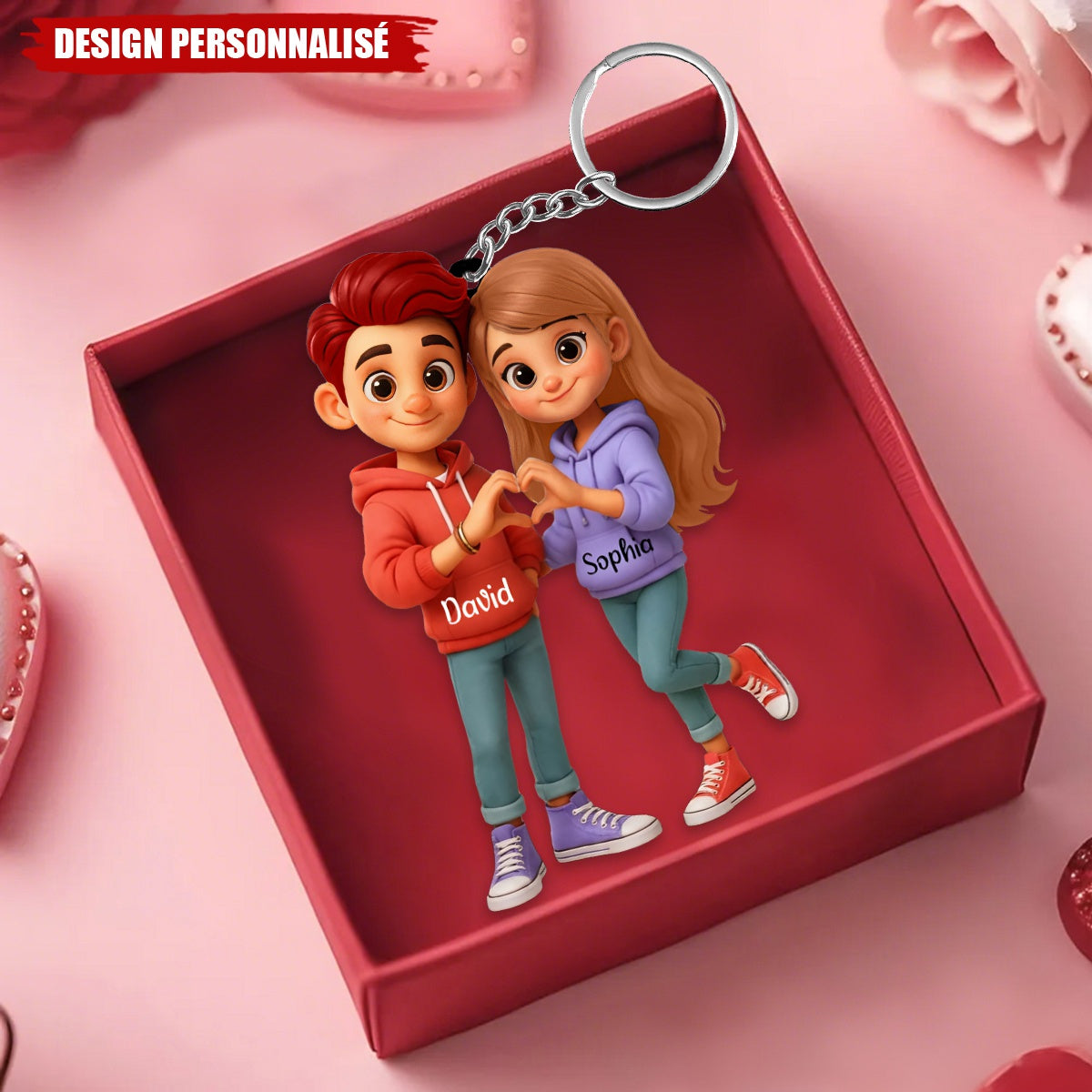 Porte-clés Personnalisé Couple Cartoon - Cadeau de Saint-Valentin unique