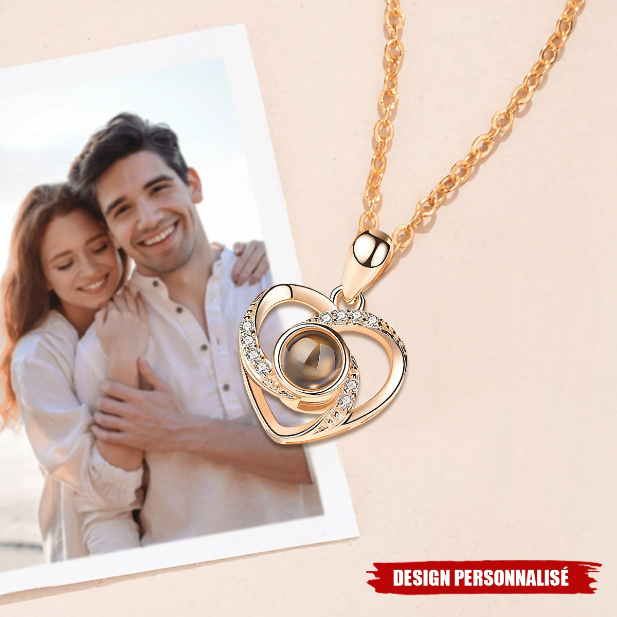 Collier de projection en forme de cœur personnalisé - Bijou Sentimental pour Couple