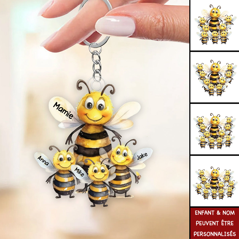 Porte-Clés Abeilles Personnalisé – “Mamie et ses Petites Abeilles”