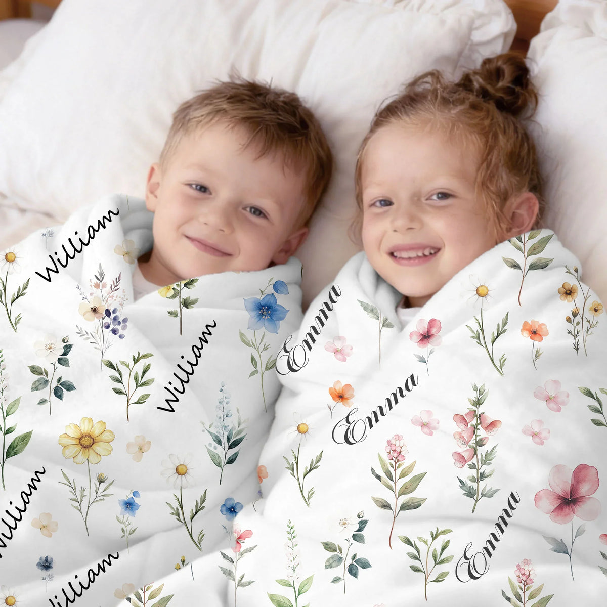 Couverture Personnalisée à Motifs Floraux – Cadeau Doux et Élégant pour Enfants, Bébés ou Adultes