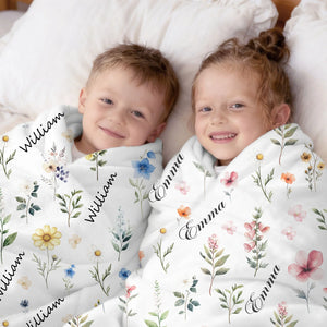 Couverture Personnalisée à Motifs Floraux – Cadeau Doux et Élégant pour Enfants, Bébés ou Adultes