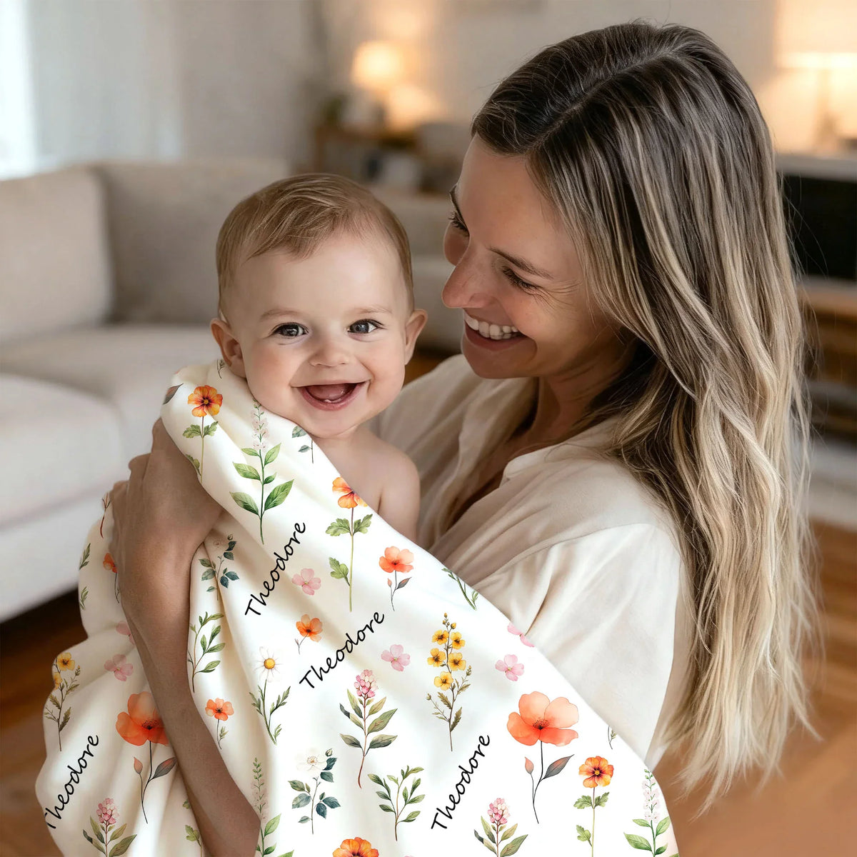 Couverture Personnalisée à Motifs Floraux – Cadeau Doux et Élégant pour Enfants, Bébés ou Adultes