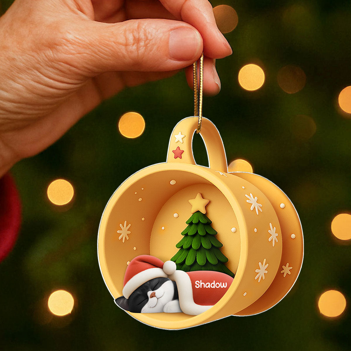 Ornement Acrylique Personnalisé - Chats Endormis Dans Une Tasse Douillette