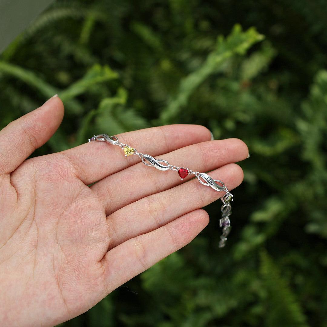 Bracelet Infini Personnalisé avec Pierre de Naissance – Cadeau Émotionnel pour Femmes