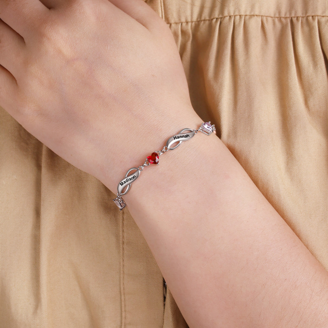 Bracelet Infini Personnalisé avec Pierre de Naissance – Cadeau Émotionnel pour Femmes