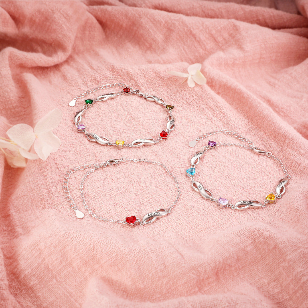 Bracelet Infini Personnalisé avec Pierre de Naissance – Cadeau Émotionnel pour Femmes