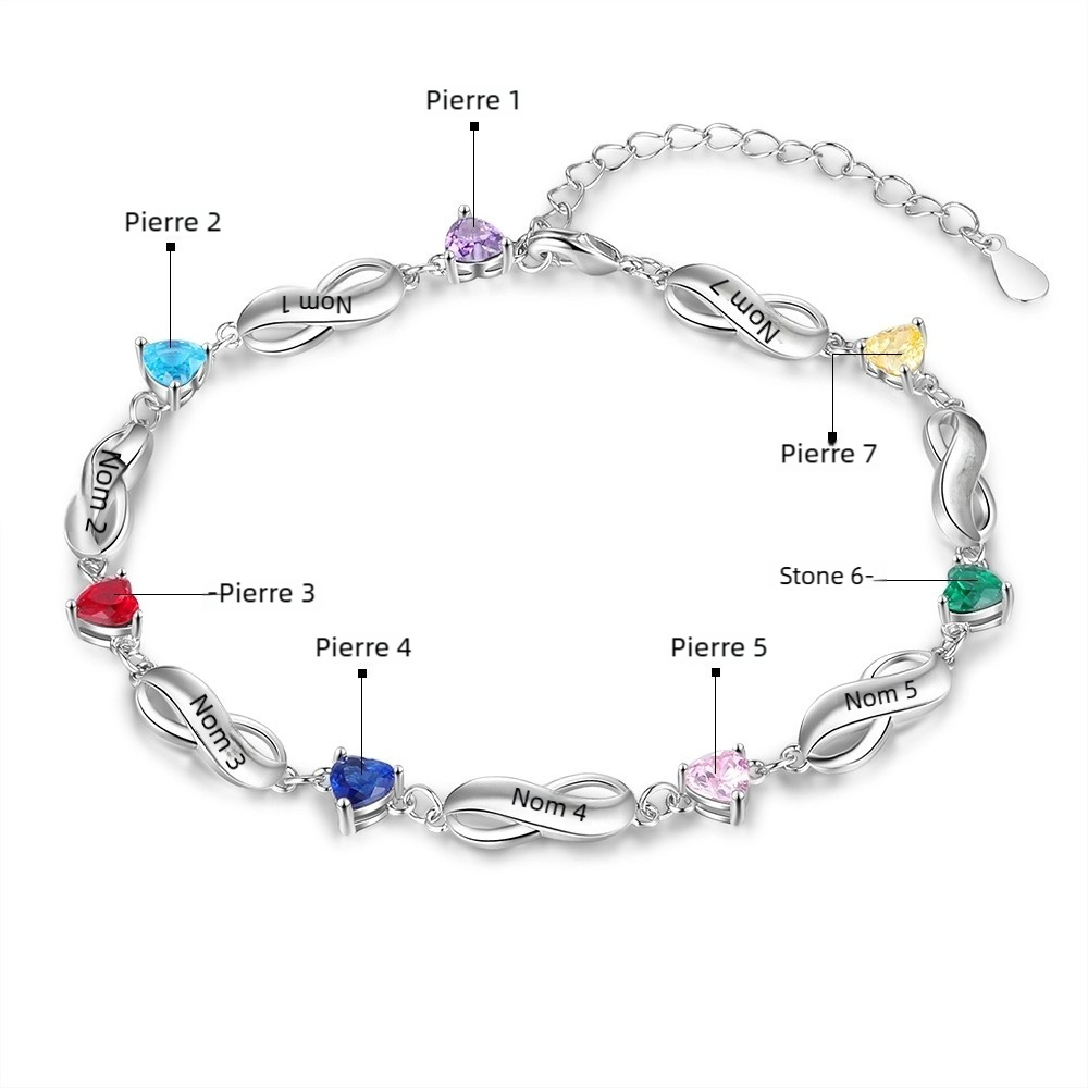Bracelet Infini Personnalisé avec Pierre de Naissance – Cadeau Émotionnel pour Femmes