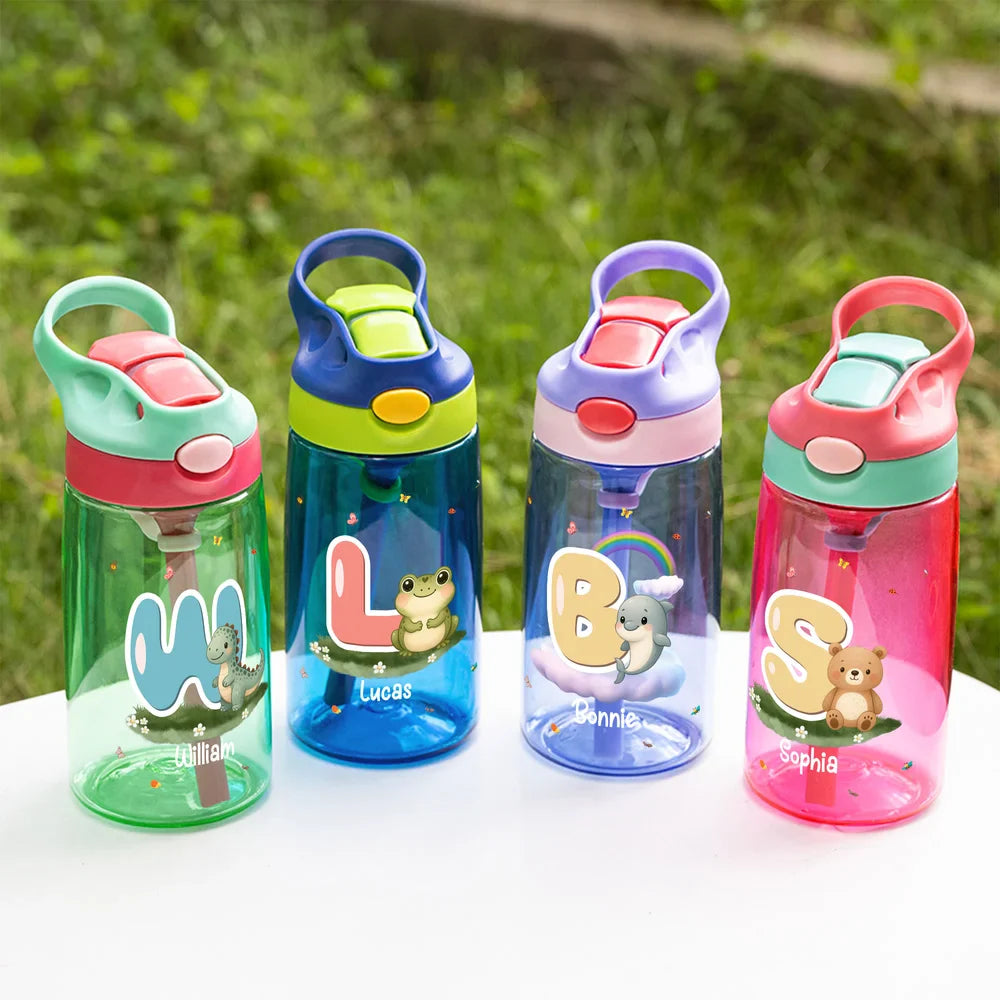 Gourde Personnalisée pour Enfants – Bouteille d’Eau avec Paille Intégrée et Prénom Gravé